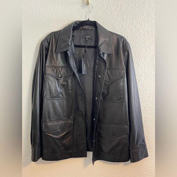 Rag and bone Kaye Leather shirt Jacket. 90’s Monica Leather Shacket Large NWT - Picture 11 of 11
